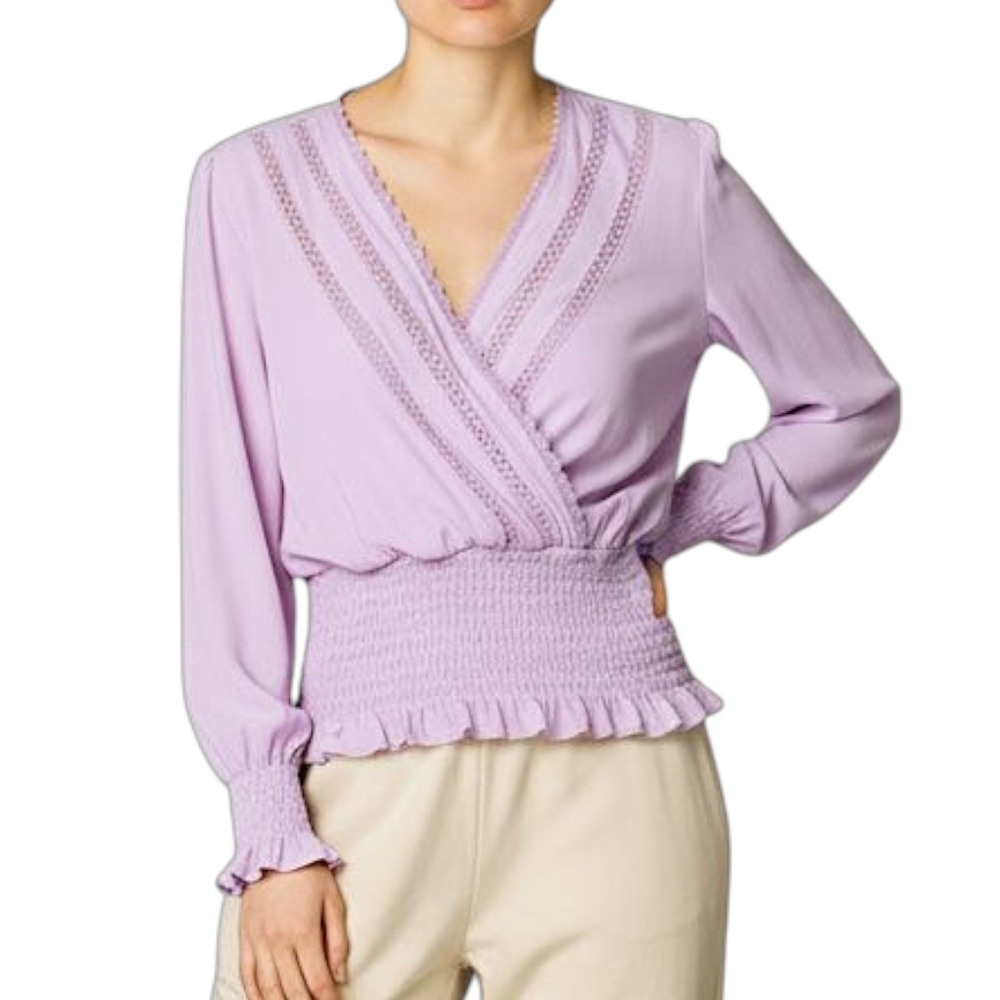 1. State Pink Lace Smock Long Sleeve Top Women's Size S